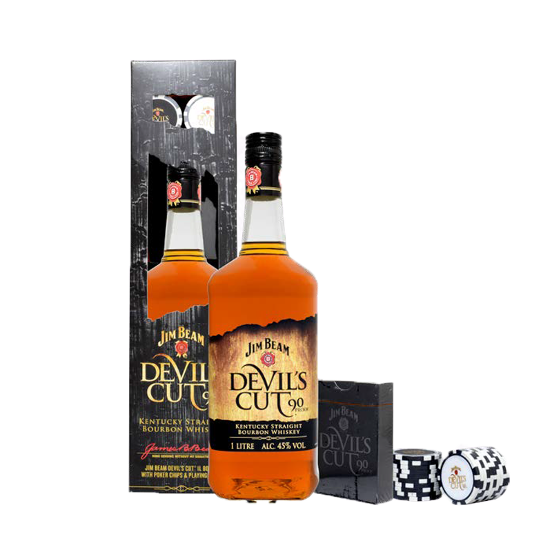 Jim Beam Devil's Cut - 1 bottiglia 1 litro, carte e fiches