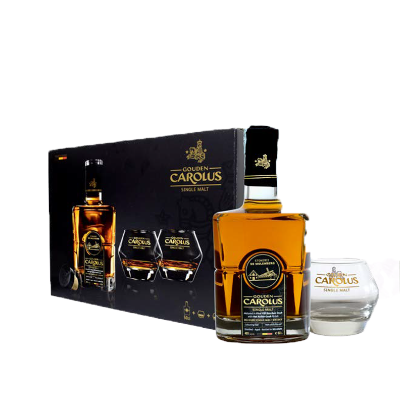 Gouden Carolus Whisky - 1 bottiglia 50 cl e 2 bicchieri