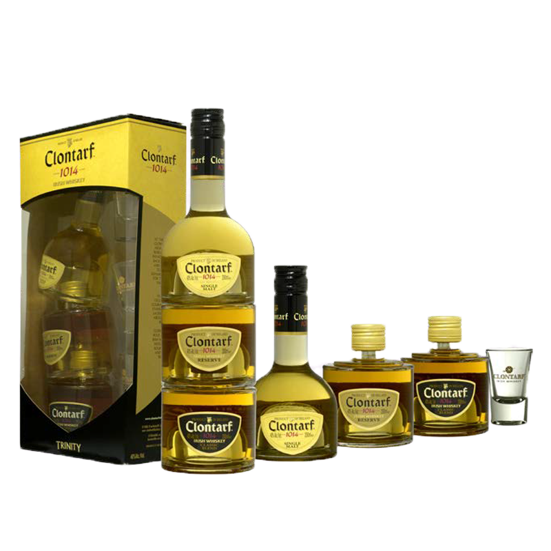 Clontarf whiskey Classic, reserve, single malt - 3 bottlgie 20 cl e 3 bicchieri