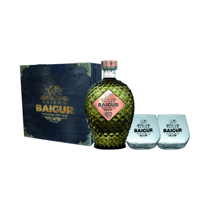 GIFT GIN SAIGON BAIGUR LEGNO 43% 70cl + 2 BICCHIERI