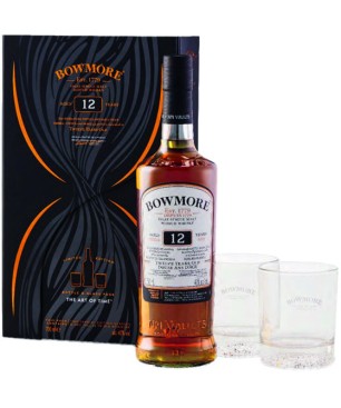 GIFT SCOTCH WHISKY BOWMORE 12 Y.O. 70 cl 40%+ 2 GLASS