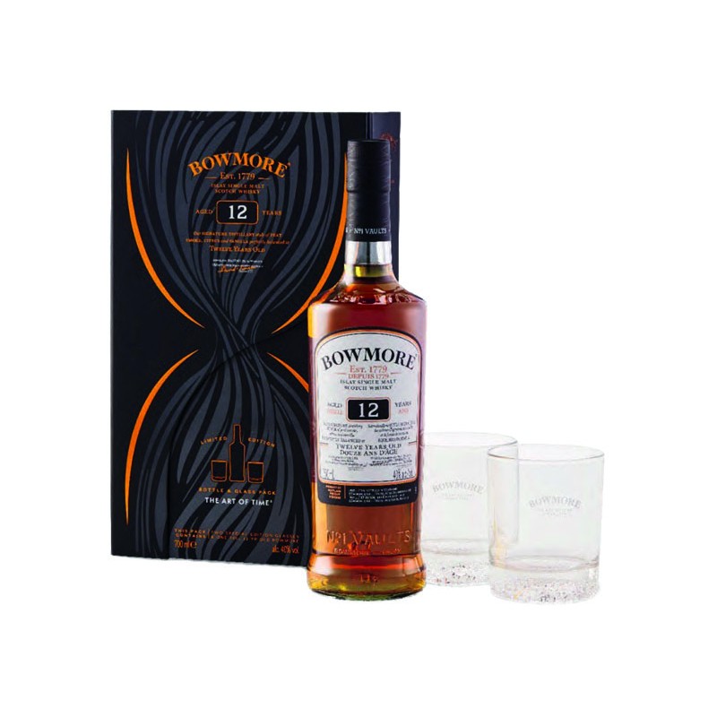 GIFT SCOTCH WHISKY BOWMORE 12 Y.O. 70 cl 40%+ 2 GLASS GIFT SCOTCH WHISKY BOWMORE 12 Y.O. 70 cl 40%+ 2 GLASS