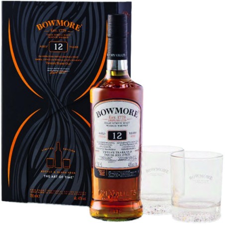 GIFT SCOTCH WHISKY BOWMORE 12 Y.O. 70 cl 40%+ 2 GLASS