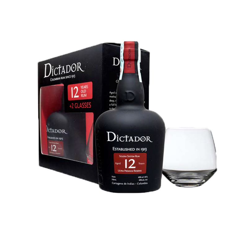 Dictador Rum 12 Y.O. - 1 bottiglia 70 cl e 1 bicchieri