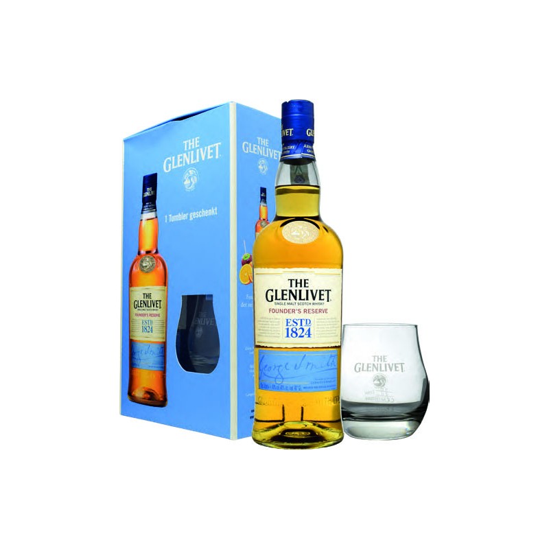 GIFT SCOTCH WHISKY THE GLENLIVET FOUNDER'S RESERVE 40% 70cl +1 BICCHIERE