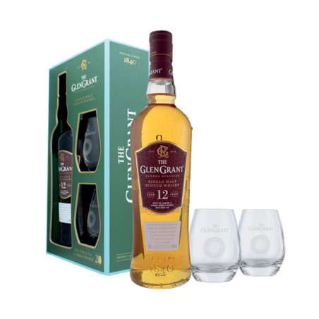 GIFT SCOTCH WHISKY GLEN GRANT 12YO 70cl +2 BICCHIERI