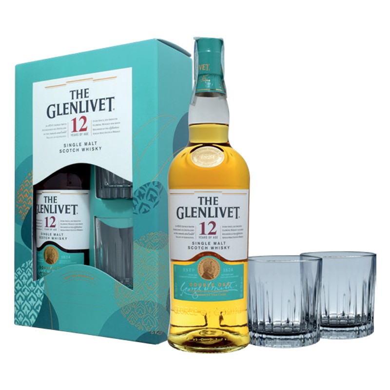 GIFT SCOTCH WHISKY THE GLENLIVET 12Y.O. 40% 70cl +2 BICCHIERI GIFT SCOTCH WHISKY THE GLENLIVET 12Y.O. 40% 70cl +2 BICCHIERI