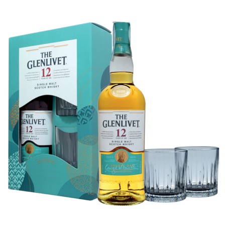 GIFT SCOTCH WHISKY THE GLENLIVET 12Y.O. 40% 70cl +2 BICCHIERI