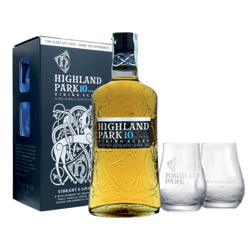 GIFT SCOTCH WHISKY HIGHLAND PARK 10 Y.O. 40% 70cl +2BICCHIERI