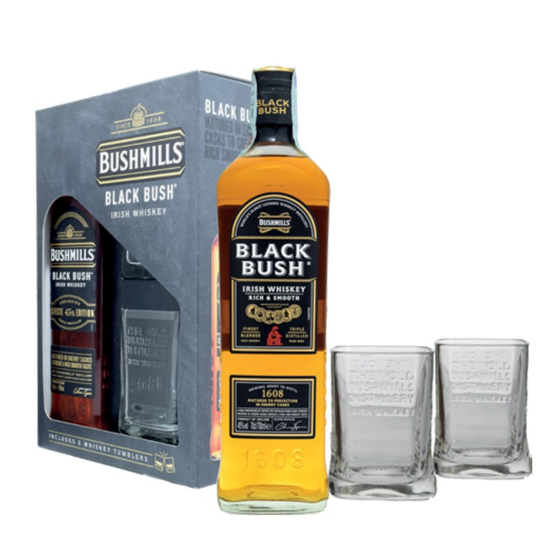 GIFT IRISH WHISKEY BUSHMILLS BLACK BUSH 43% 70cl +2BICCHIERI GIFT IRISH WHISKEY BUSHMILLS BLACK BUSH 43% 70cl +2BICCHIERI