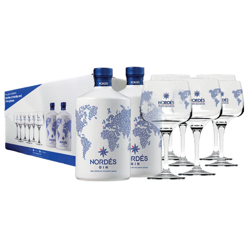 GIFT GIN NORDES 40% 2 BOTTIGLIE 70cl+6 BICCHIERI GIFT GIN NORDES 40% 2 BOTTIGLIE 70cl+6 BICCHIERI