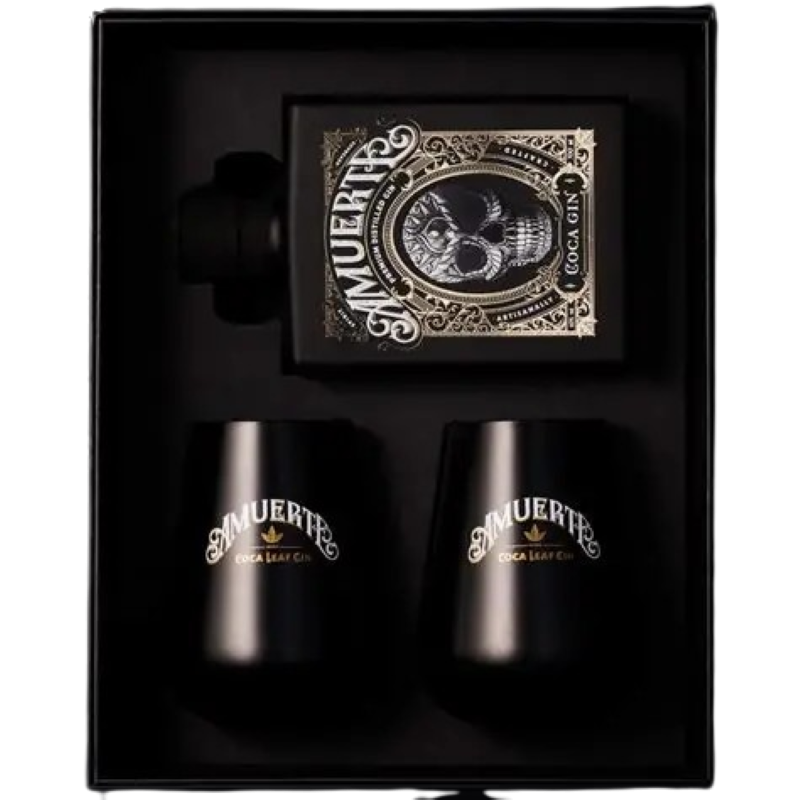 GIFT GIN AMUERTE BLACK 43% 70cl METAL BOX+2BICCHIERI