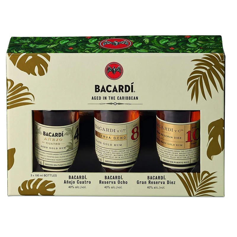 RUM BACARDI COFANETTO DEGUSTAZIONE 3×10 CL MINIATURES VETRO